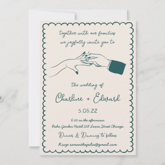 Invitation Mariage d'écriture manuscrite de dessin amusant ti (Devant)