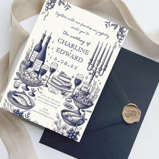 Invitation Mariage d'écriture manuscrite de dessin Vintage de