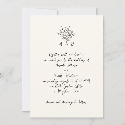 Invitation Mariage d'écriture manuscrite Monogramme de bouque (Devant)