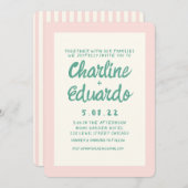 Invitation Mariage d'écriture manuscrite rétro rose et verte (Devant / Derrière)