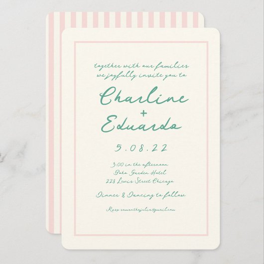 Invitation Mariage d'écriture manuscrite rétro rose et verte