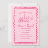 Invitation Mariage d'écriture manuscrite rose dessinée à la m (Devant)