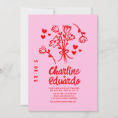 Invitation Mariage d'écriture manuscrite rose et rouge rétro (Devant)