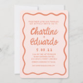 Invitation Mariage d'écriture manuscrite rose et rouge Wavy R (Devant)