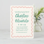 Invitation Mariage d'écriture manuscrite rose et verte rétro (Debout devant)