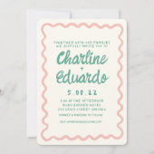 Invitation Mariage d'écriture manuscrite rose et verte rétro (Devant)
