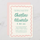 Invitation Mariage d'écriture manuscrite rose et verte rétro
