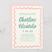 Invitation Mariage d'écriture manuscrite rose et verte rétro