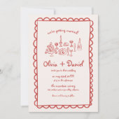 Invitation Mariage d'écriture manuscrite rouge à main funky (Devant)