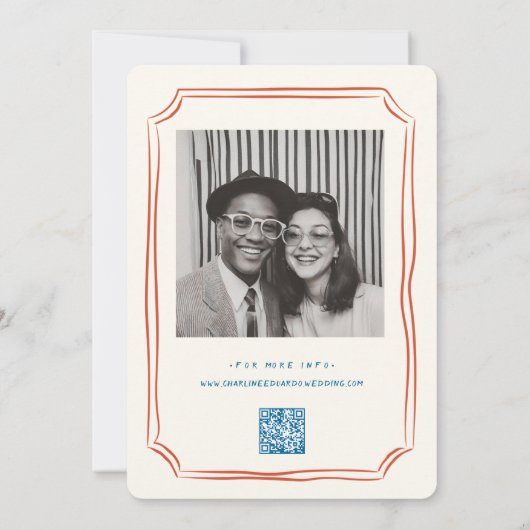 Invitation Mariage d'écriture manuscrite rouge et bleu funky (Dos)