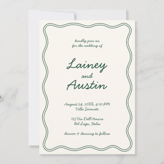 Invitation Mariage d'écriture manuscrite verte Vintage (Devant)