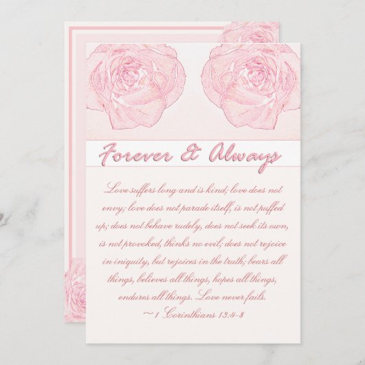 Invitation Mariage d'écriture pour toujours et toujours Rose (Devant / Derrière)