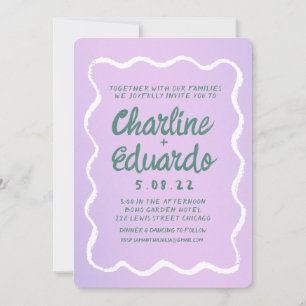 Invitation Mariage d'écriture rétro violet et vert vague