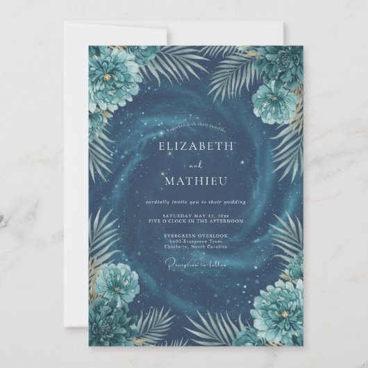 Invitation Mariage Deep Aqua Cosmic Eucalyptus (Devant)