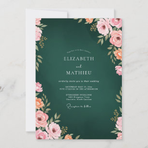 Invitation Mariage Deep Hunter Coral Ranunculus Eucalyptus