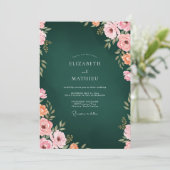 Invitation Mariage Deep Hunter Coral Ranunculus Eucalyptus (Debout devant)