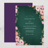 Invitation Mariage Deep Hunter Coral Ranunculus Eucalyptus (Devant / Derrière)