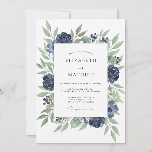 Invitation Mariage Deep Indigo Rose (Devant)