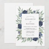 Invitation Mariage Deep Indigo Rose (Devant / Derrière)