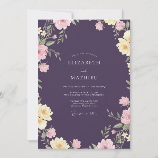 Invitation Mariage Deep Plum Peony (Devant)
