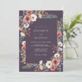 Invitation Mariage Deep Plum Ranunculus Grey Eucalyptus (Debout devant)