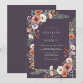 Invitation Mariage Deep Plum Ranunculus Grey Eucalyptus (Devant / Derrière)