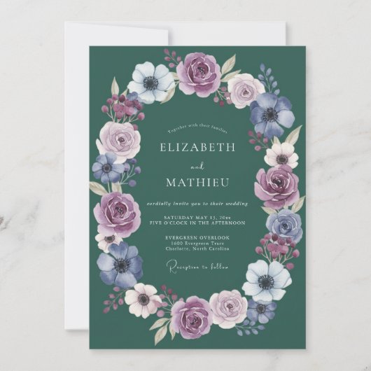 Invitation Mariage Deep Purple Floral Laurel (Devant)