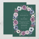 Invitation Mariage Deep Purple Floral Laurel (Devant / Derrière)