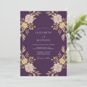 Invitation Mariage Deep Purple Gold Leaf (Debout devant)