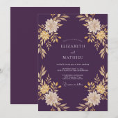 Invitation Mariage Deep Purple Gold Leaf (Devant / Derrière)