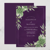 Invitation Mariage Deep Purple Olive Eucalyptus (Devant / Derrière)