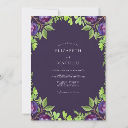 Invitation Mariage Deep Purple Olive Eucalyptus Soft (Devant)