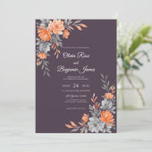 Invitation Mariage Deep Purple Orange Leaf (Debout devant)