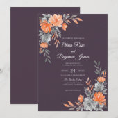 Invitation Mariage Deep Purple Orange Leaf (Devant / Derrière)