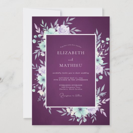 Invitation Mariage Deep Purple Paeony (Devant)