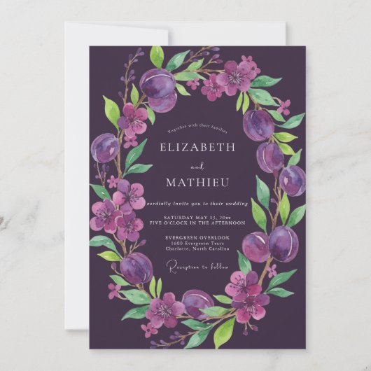 Invitation Mariage Deep Purple Prune Eucalyptus (Devant)