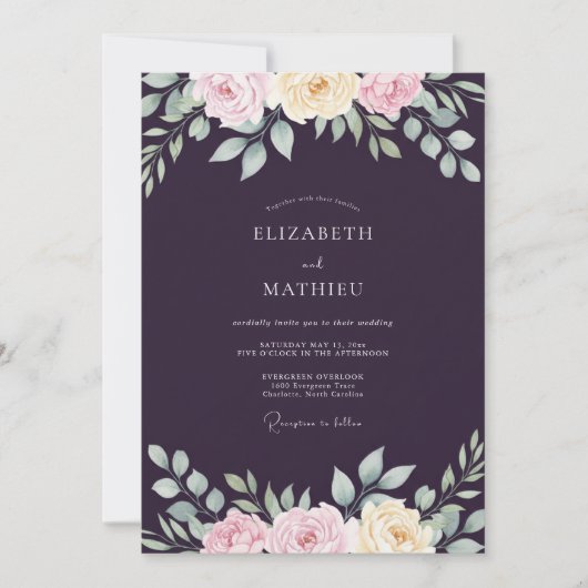 Invitation Mariage Deep Purple Ranunculus Eucalyptus (Devant)