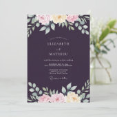 Invitation Mariage Deep Purple Ranunculus Eucalyptus (Debout devant)
