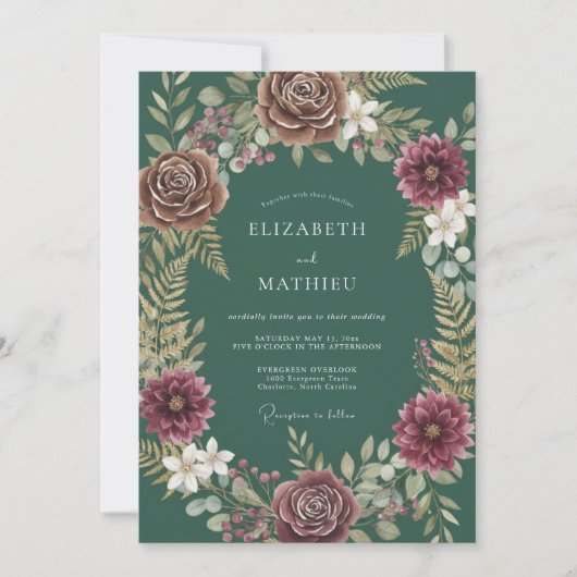 Invitation Mariage Deep Teal Dahlia (Devant)