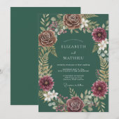 Invitation Mariage Deep Teal Dahlia (Devant / Derrière)