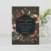Invitation Mariage Deep Teal Moody Bloom (Debout devant)