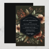 Invitation Mariage Deep Teal Moody Bloom (Devant / Derrière)