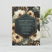 Invitation Mariage Deep Teal Opulent Bloom (Debout devant)