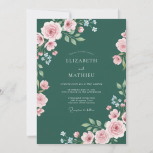 Invitation Mariage Deep Teal Ranunculus Dusty Eucalyptus