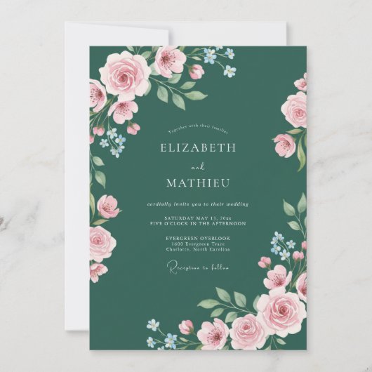 Invitation Mariage Deep Teal Ranunculus Dusty Eucalyptus (Devant)