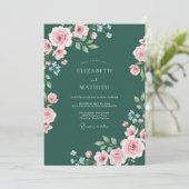 Invitation Mariage Deep Teal Ranunculus Dusty Eucalyptus (Debout devant)