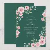 Invitation Mariage Deep Teal Ranunculus Dusty Eucalyptus (Devant / Derrière)