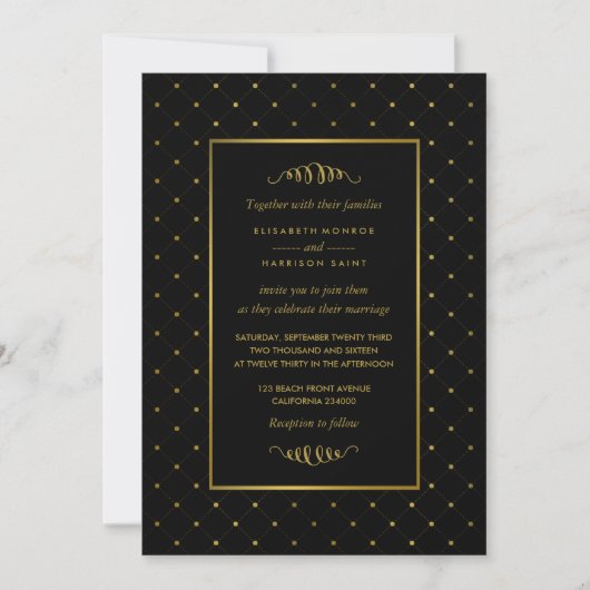 Invitation Mariage d'effet Black & Gold moderne (Devant)