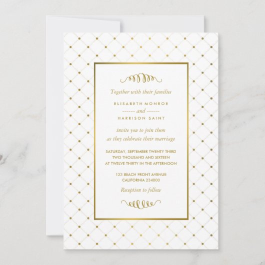 Invitation Mariage d'effet blanc et or moderne (Devant)