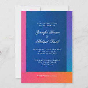 Invitation Mariage Dégradé Coucher de Soleil sur Corail Bleu